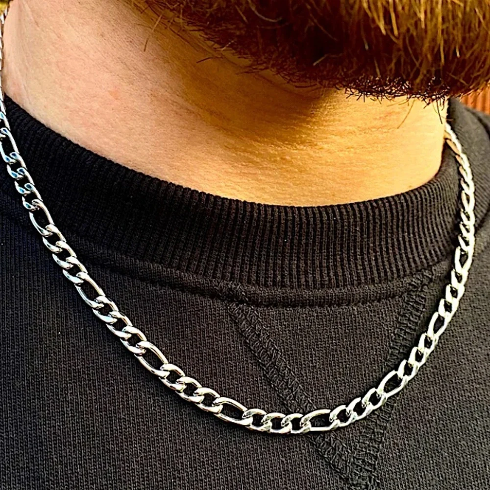 STAINLESS STEEL FIGARO CHAIN LINK NECKLACE